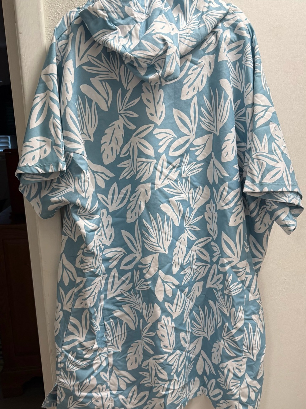 Light Blue Hooded Tropical Leaf Swim Coverup